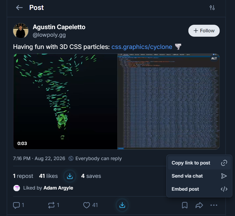 Copying a Bluesky post link on desktop using the post menu
